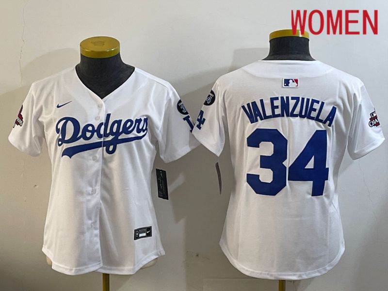 Women Los Angeles Dodgers #34 Valenzuela White Game 2024 Nike MLB Jersey style 1209